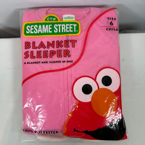 VTG Sesame Street Blanket Sleeper One Piece Footed Pajamas‎ Fleece Pink Sz 6 - Picture 1 of 5